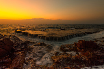 Sea waves lash line impact rock on the beach in Hang rai beach,Vietnam