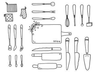 Kitchenware doodle set.