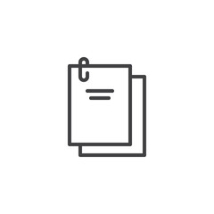 Documents stapled with a paper clip outline icon. linear style sign for mobile concept and web design. Script papers simple line vector icon. Symbol, logo illustration. Pixel perfect vector graphics