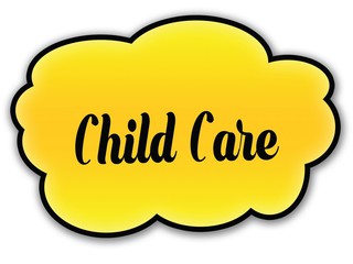 CHILD CARE handwritten on yellow cloud with white background