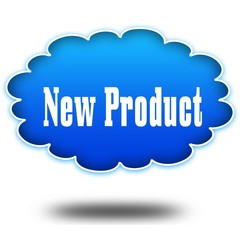 NEW PRODUCT text message on hovering blue cloud.