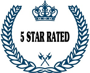 Blue laurels seal with 5 STAR RATED text.