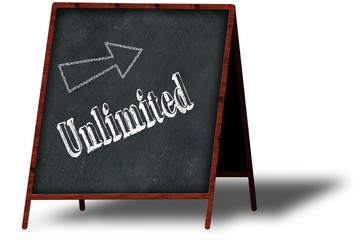 Fototapeta premium UNLIMITED in chalk on wooden menu blackboard.