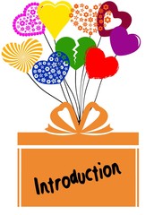 INTRODUCTION on gift box with multicoloured hearts