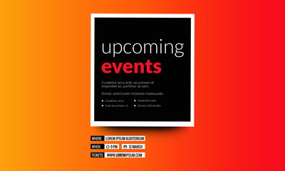 Upcoming Events Poster with Text Template and Venue Time Date Details