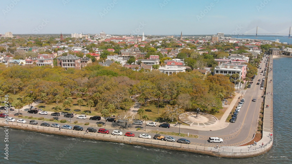 Sticker Aerial view of Charleston cityscape from the river, South Carolina