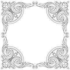 Vintage border frame engraving with retro ornament pattern in antique baroque style decorative design. Vector