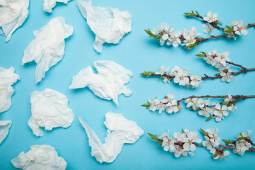 Bouquet of flowers and nasal wipes from an allergic rhinitis.