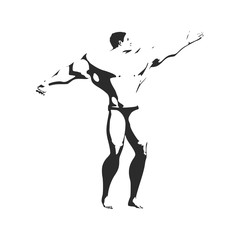 Bodybuilder silhouette. Muscular man posing. Sketch style illustration