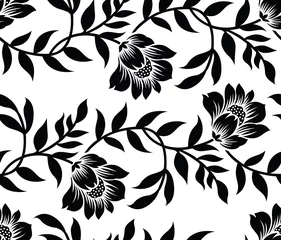 Tapeten Nahtloses Schwarz-Weiß-Vektor-Textil-Blumenmuster © malkani