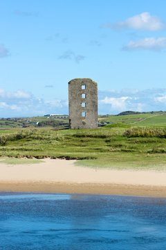River view with ruins of Dough Castle in Lahinch, Co. Clare, Ireland
