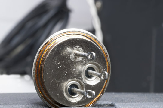 Macro shot of power transistors on the black surface