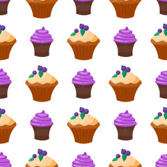 Cookie cakes tasty snack delicious chocolate homemade pastry biscuit seamless pattern background vector illustration