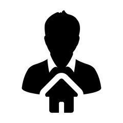 Home Icon Vector With Male Person Profile Avatar Symbol in Glyph Pictogram illustration