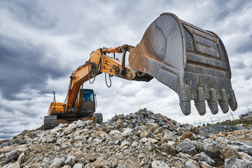 excavator loader machine at demolition construction site - 201453422