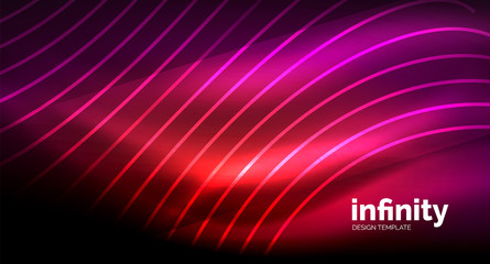 Obraz premium Abstract wave on dark background, shiny glowing neon digital background template