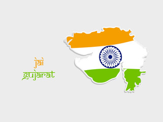 Illustration of  Indian State Gujarat map with Hindi text Jai Gujarat meaning long live Gujarat