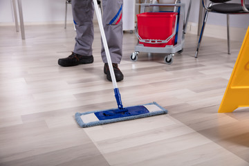 Cleaner Cleaning Floor With Mop