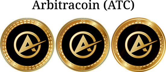 Fototapeta premium Set of physical golden coin Arbitracoin (ATC)