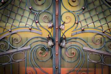 wrought-iron gates, ornamental forging, forged elements close-up