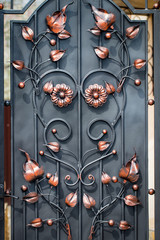 door decoration with ornate wrought-iron elements, close up