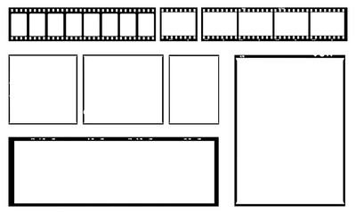 Film template with frames, empty developed black and white type 135, 120, 9x12, cinema, etc. in negative and positive. - obrazy, fototapety, plakaty