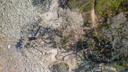 Aerial downward view of Jekylli Island and Driftwood Beach, Georgia - USA