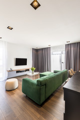 Naklejka na ściany i meble Living room with green sofa