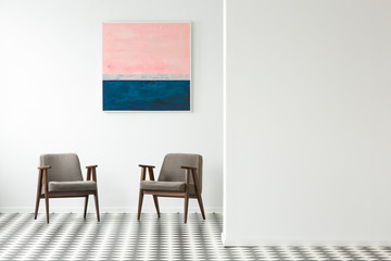 Pastel painting in checkerboard interior