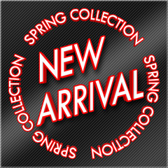 Stock Illustration - Red Colored text: New Arrival, Red Text: New Spring Collection, 3D Illustration, Bright Against the Black Background.