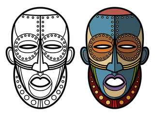 Mexican indian aztec masks coloring page