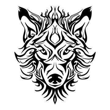 wolf face head or wolf face design for tribal tattoo style vector with white background 