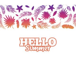 Hello summer background with colorful tropical leaves