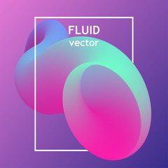 Vector fluid curve shape in motion with white frame. For trendy posters, banners, card templates.