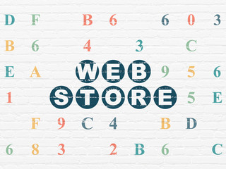 Web design concept: Painted blue text Web Store on White Brick wall background with Hexadecimal Code