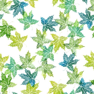 watercolor seamless pattern with tree leaves
