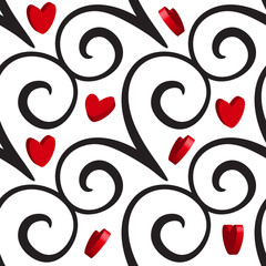 Curly or Swirly Background with 3d Hearts