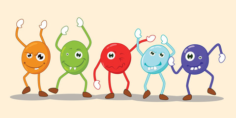 Naklejka premium Dancing cartoon characters, Vector illustration of happy children cartoon 