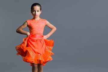 Portrait of a girl child 9-10 years old dancer.