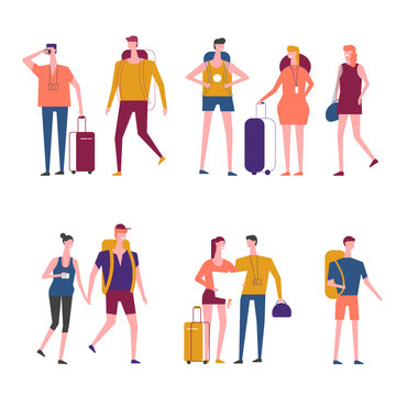 Travelers cartoon vector traveling people icons