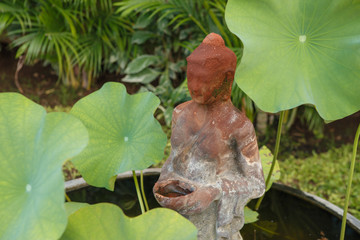 Grunge vintage buddha statue in nature