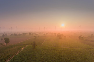 Fototapeta premium Aerial view of wind turbine