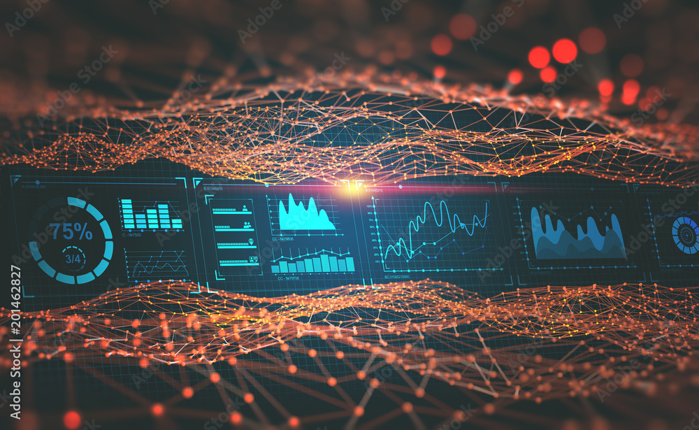 Aufkleber hud interface and global network. 3d illustration