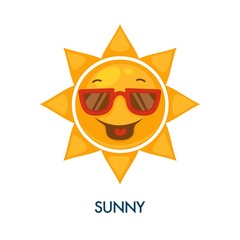 Sunny weather icon with cool sun in sunglasses