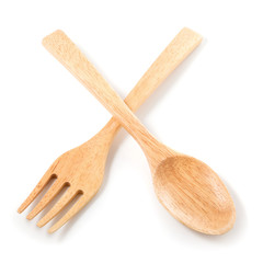 Wooden Spoon and fork isolated on a white background
