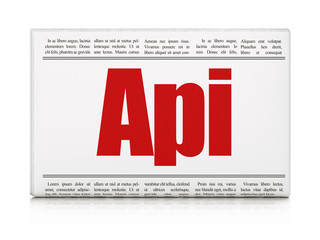 Programming concept: newspaper headline Api on White background, 3D rendering