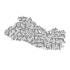 Abstract schematic map of Salvador from the black printed board, chip and radio component of vector illustration