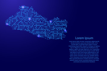 Map Salvador from printed board, chip and radio component with blue star space on the contour for banner, poster, greeting card, of vector illustration.