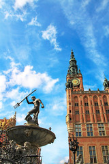 Fototapeta na wymiar Fountain of the Neptune in Gdansk