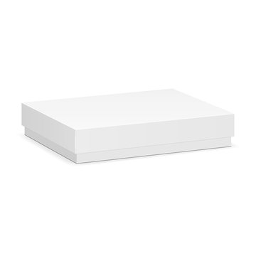 Blank rectangular box mockup with closed lid isolated on white background. Vector illustration